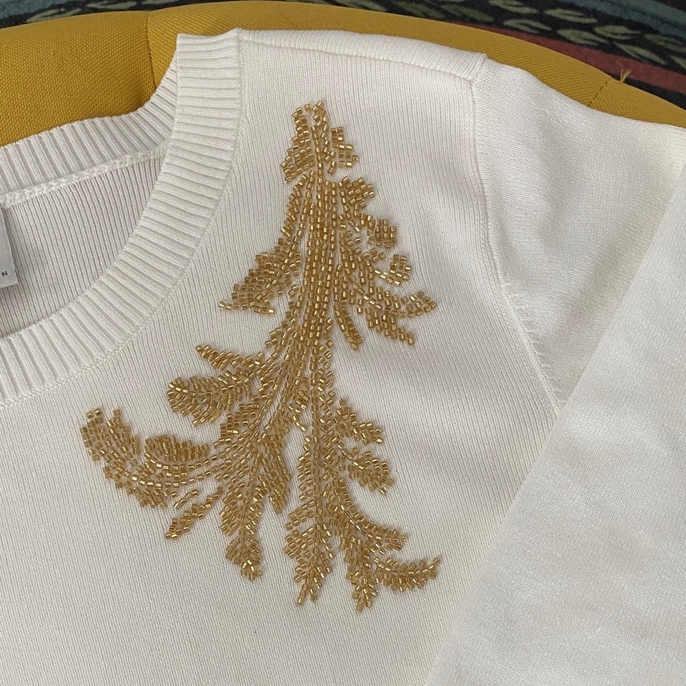 Worthington White Sweater with Beautiful Gold Accent - Picture 3 of 5